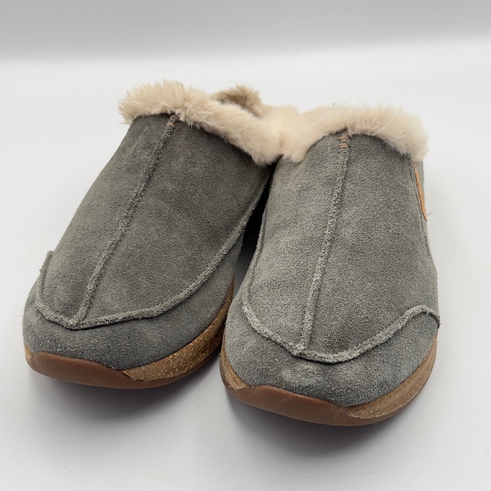 Taos‎ Future Grey Suede Faux Fur Lined Clog Mules Womens Size 10